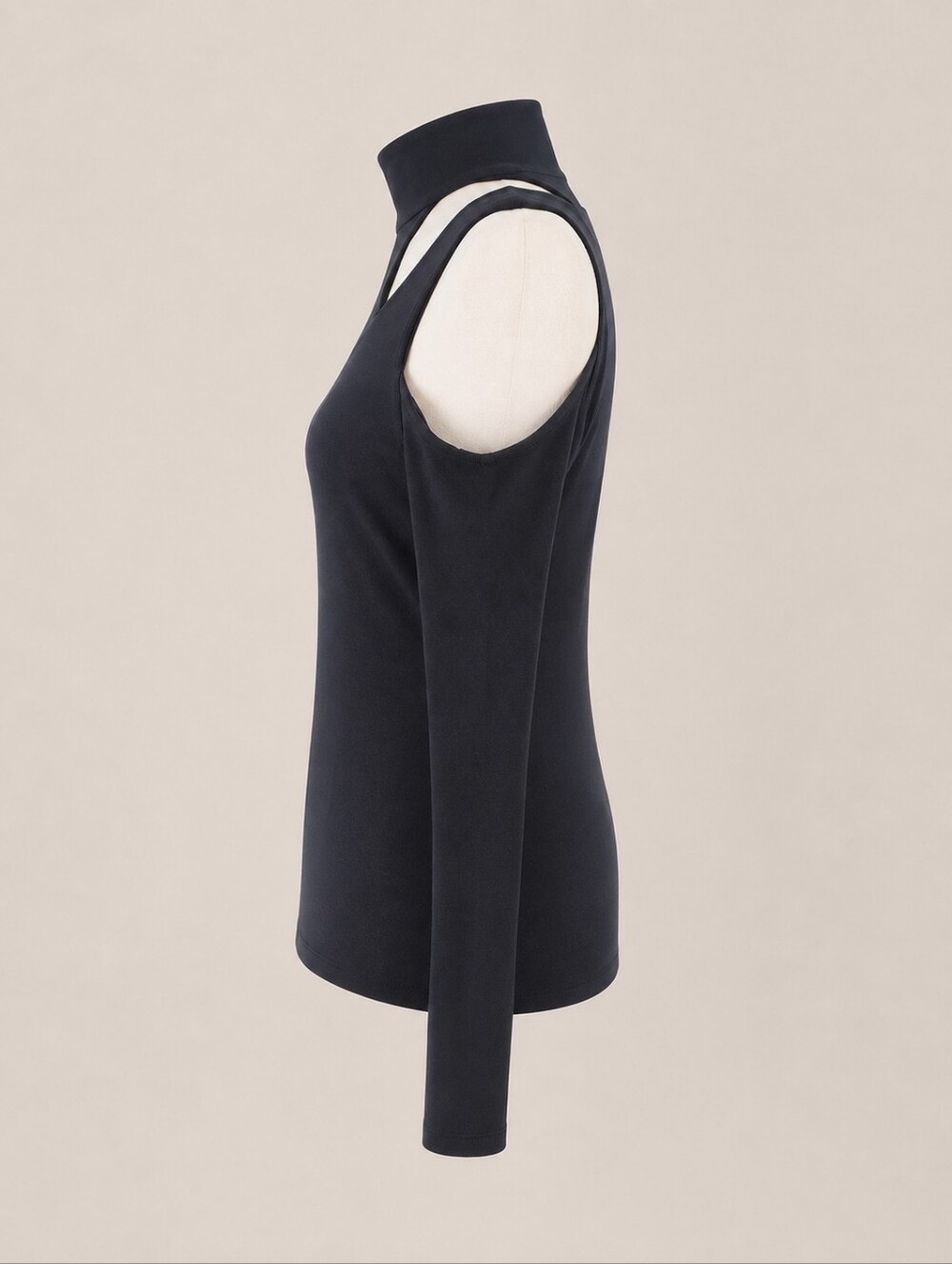 BOSTON PROPER Black Mock Neck Cutout Long Sleeve Top - Picture 3 of 4